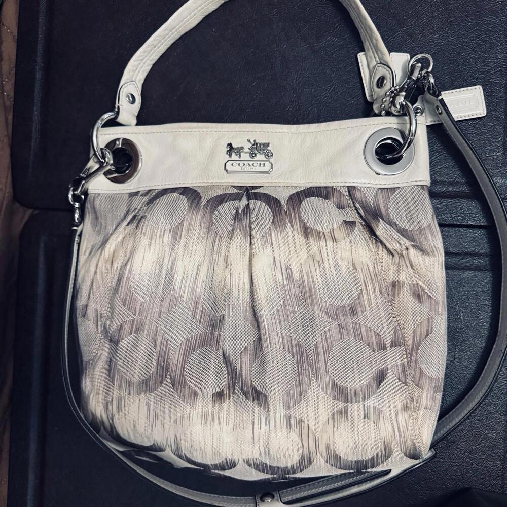 Coach Ashley Op Art 15051 Khaki Platinum Shoulder Bag Early 2010s + Dust Cover